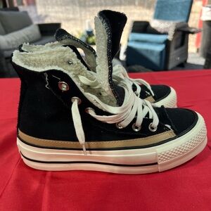 Black High-Top Sneakers with fuzzy lining.